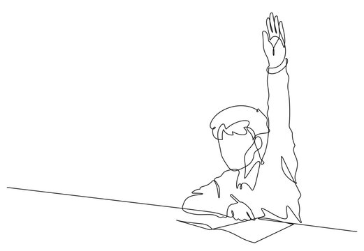 recommend clip art: continuous line drawing of boy kid raising hand for asking teacher