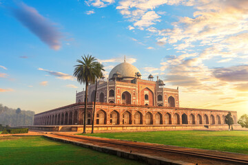 Humayun s Tomb at sunset, view from the park, New Delhi, India