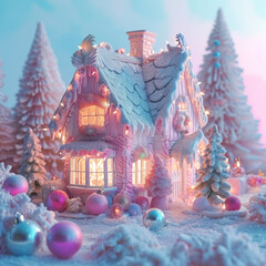 Fototapeta premium Whimsical Winter Cottage with Christmas Decorations