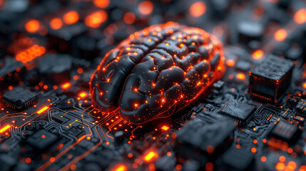 Digital glowing Brain Circuitry. Artificial intelligence and neural networks Concept - 794289556