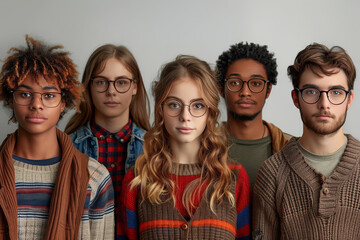 Five young people with stylish glasses