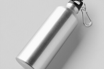 Reusable aluminum water bottle mockup, closeup.