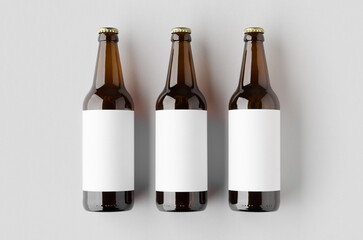 Amber beer bottle mockup with a blank label.