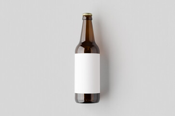 Amber beer bottle mockup with a blank label.