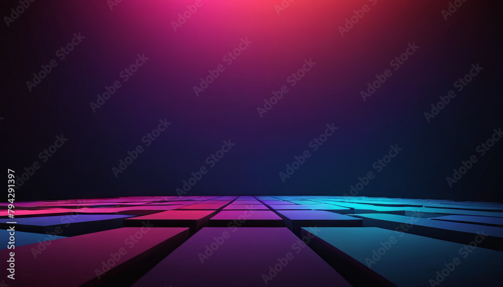 Poster a room filled with multiple square patterns on the floor, creating a geometric and structured visual