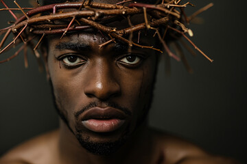 Black Jesus wearing a crown of thorns
