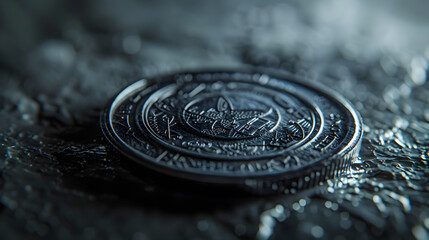 Detailed Macro View of a Shiny Metallic rb Coin on a Smooth Surface