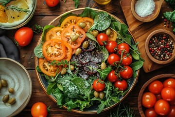 Exotic heirloom tomato and olive salad