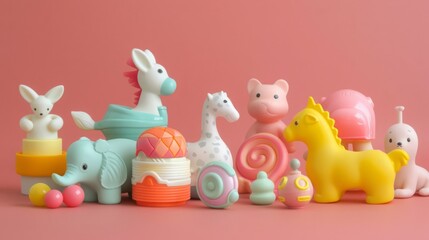 Obraz premium Group of Toy Animals Sitting Together