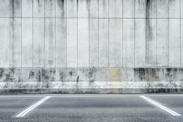 Concrete wall by a parking lot with marking