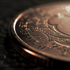 Detailed Macro View of a Shiny Metallic rb Coin on a Smooth Surface