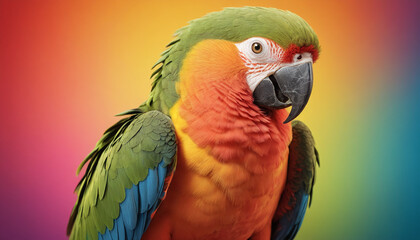 Fototapeta premium Colorful Parrot Against Gradient Rainbow Background