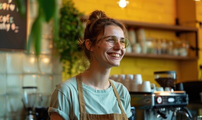A happy smiling woman barista