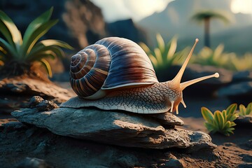 snail on a leaf - obrazy, fototapety, plakaty