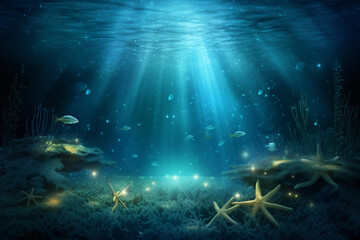 Underwater world in the stars. AI Generated