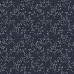Floral pattern with leaves, seamless background with outline leaves.