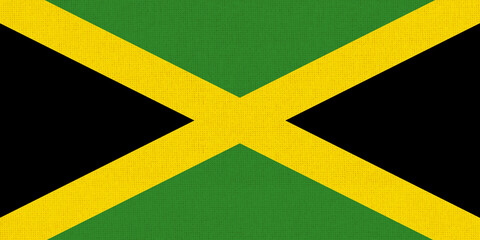 Flag of Jamaica. Jamaican flag on fabric surface. Caribbean country