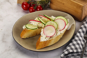 Bruschetta with soft cheese and radishes