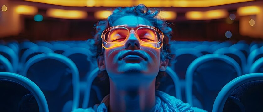 Man having face scanned for ticket validation and seat allocation at theater. Concept Facial Recognition, Ticket Validation, Seat Allocation, Technology, Privacy