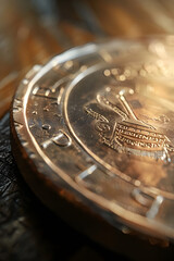 Detailed Macro View of a Shiny Metallic rb Coin on a Smooth Surface