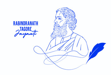 Rabindranath Tagore Jayanti vector illustration. A well known poet, writer, playwright, composer, philosopher, social reformer and painter from India.