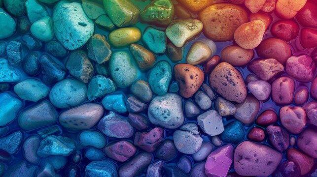 Colorful glossy wet pebbles in close-up view