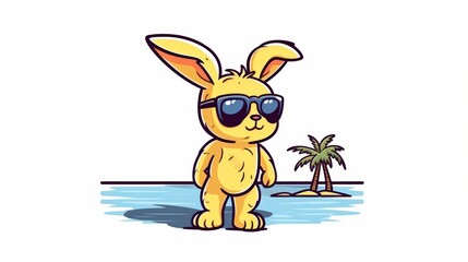 Trendy bunny character with sunglasses, isolated on a bright white background, looking cool and composed, water color, drawing style, isolated clear background