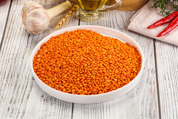 Raw red lentil for cooking
