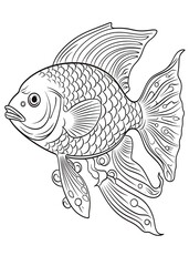 Fish Coloring Page, Fish Line Art coloring page, Fish Outline Illustration For Coloring Page, Animals Coloring Page, Fish Coloring Pages and Book, AI Generative