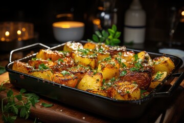 Crispy potatoes in the oven, touch of rusticity., generative IA