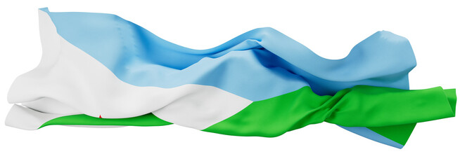 Sweeping Folds of the Djibouti Flag in Serene Movement Against Dark Space