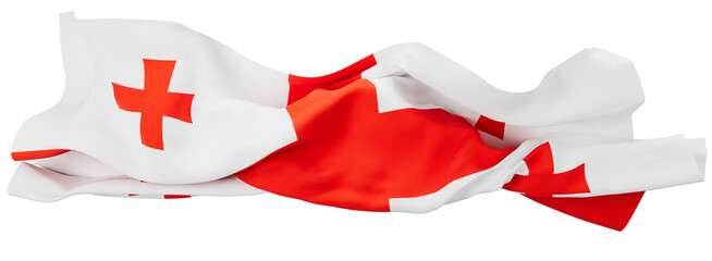 Graceful Swirls of the Georgian Flag with Bold Red Crosses on White Canvas