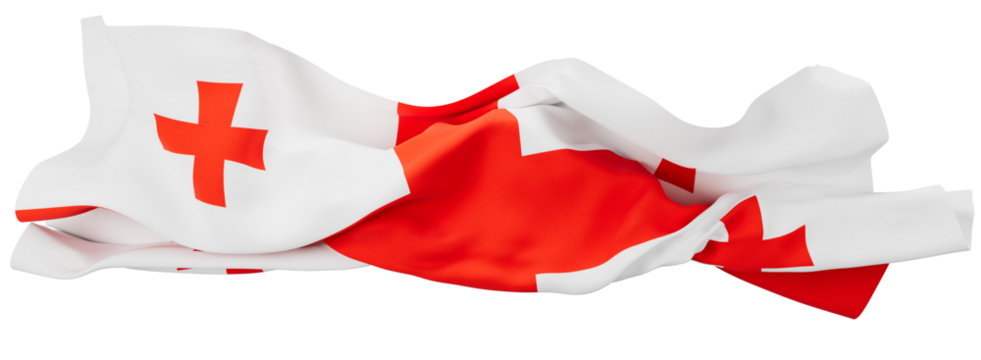 Graceful Swirls of the Georgian Flag with Bold Red Crosses on White Canvas