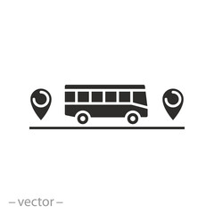 bus movement to a point on the map icon, passenger transportation, flat symbol on white background - vector illustration