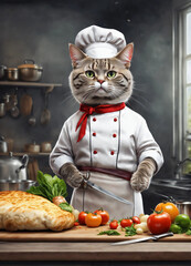 Cat is chef dress - obrazy, fototapety, plakaty