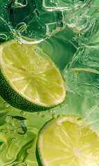 Refreshingly vibrant summer drink with a slice of lime and watermelon in clear sparkling water - obrazy, fototapety, plakaty