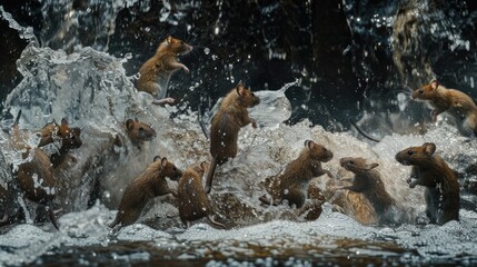 as mice gnaw through a dam, showcasing the destructive power of nature in a realistic photo. - obrazy, fototapety, plakaty