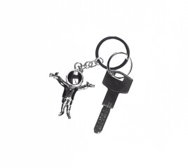 keychain with toy man isolated on white background
