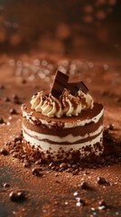 delicious cake on a brown background.