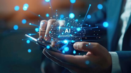 Interact with AI artificial intelligence brain processor in concept of AI artificial intelligence engineering, big data and AI machine learning to use generative AI for business support. LLMs