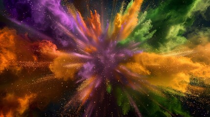 Explosion of colorful powders on black background