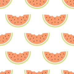 Seamless pattern with cute watermelon slices. Fruits seamless pattern. Vector illustration in flat style