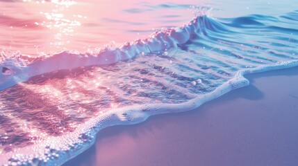 Gentle wave on a sandy beach at sunset - obrazy, fototapety, plakaty