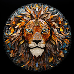 mosaic lion head digital line art - obrazy, fototapety, plakaty