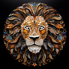 mosaic lion head digital line art - obrazy, fototapety, plakaty