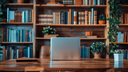 zoom virtual background of office room with bookcase professional remote work setup