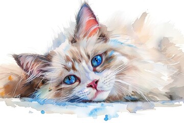 Ragdoll watercolor, isolated on white background.
