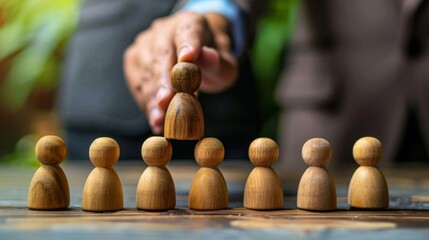 Leadership Concept with Wooden Pawns and Hand