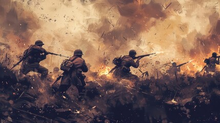 intense battle scene from world war ii soldiers fighting on the battlefield gritty historical warfare illustration digital painting