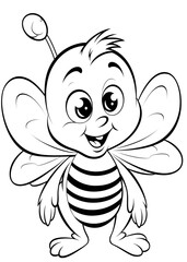 Bee Coloring Page, Honey Bee Line Art coloring page, Bee Outline Illustration For Coloring Page, Animals Coloring Page, Cute Bee Coloring Pages and Book, AI Generative
